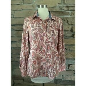 Tommy Hilfiger Pink Orange Paisley Cotton Button Down Shirt Womens Large L